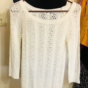 Selena Gomez Cream Scoop-Neck Open Knit Sweater